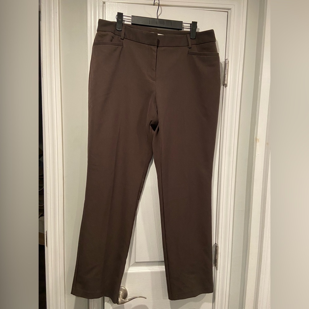 Van Heusen Studio Size 12 Brown Stripe Stretch Slash Pocket Wide Leg Trousers